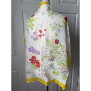 Vintage Yellow Border Floral Silk Scarf 100% Silk Soft Romantic French Country